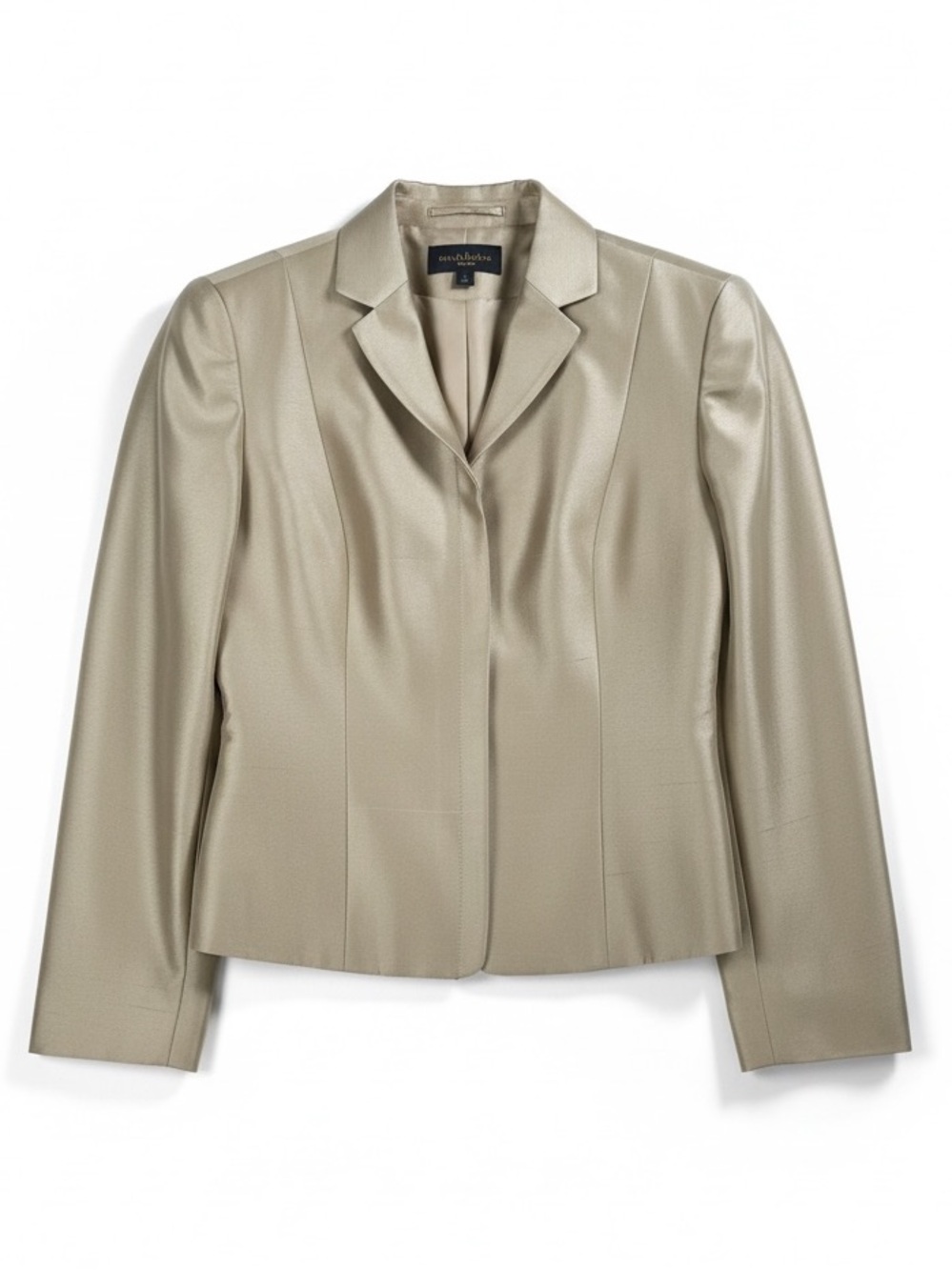 Ann Taylor Petites Silk Blazer Gold Champagne Jacket Cropped Tailored 2P - Picture 2 of 4
